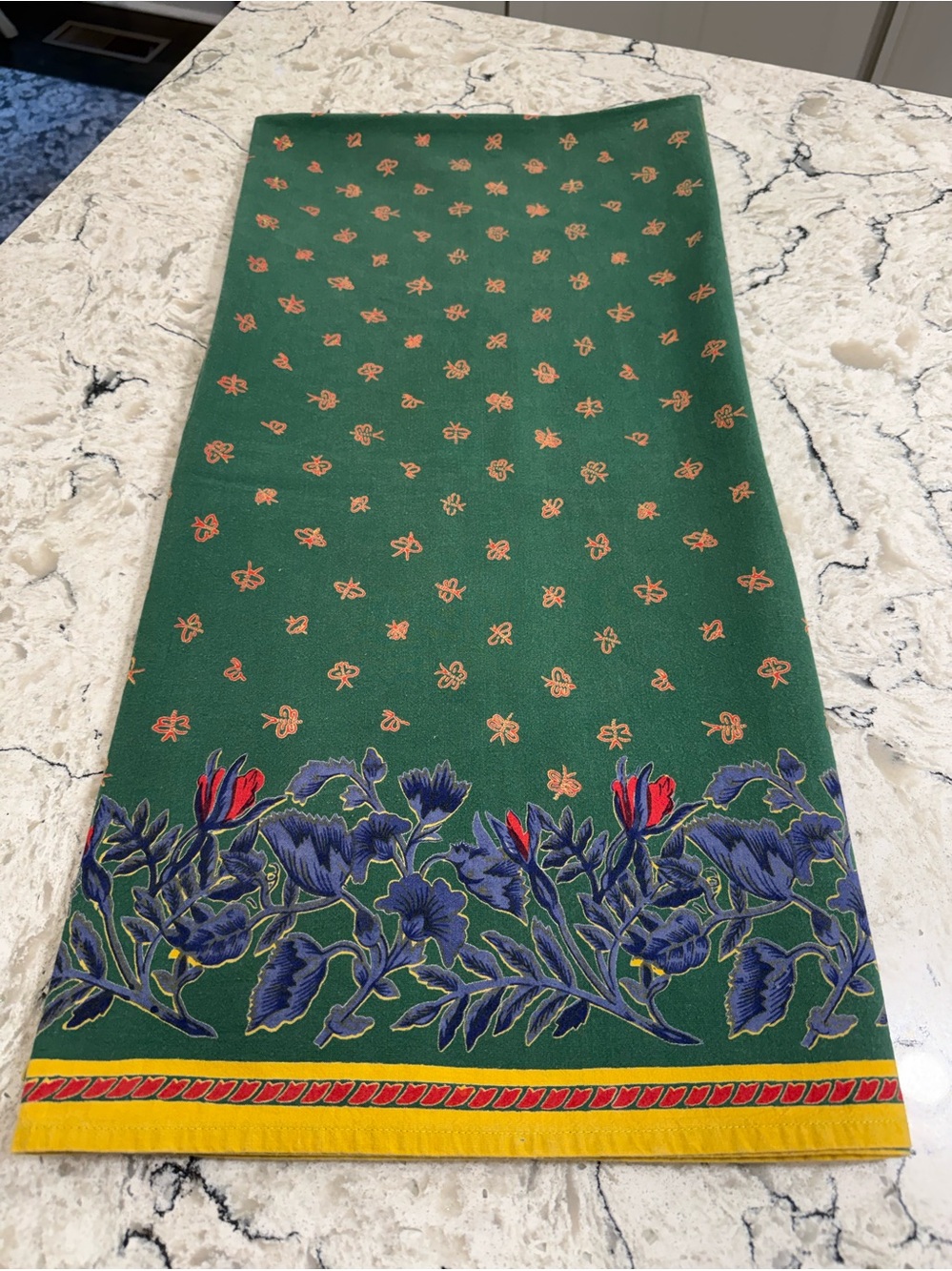 Williams Sonoma Vintage Provence Green Floral Tablecloth French Country 54 x 54